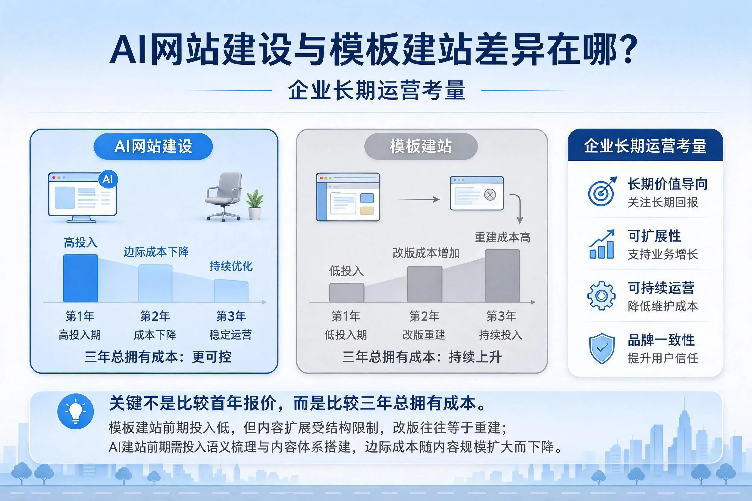 AI网站建设与模板建站差异在哪?马鞍山企业长期运营考量